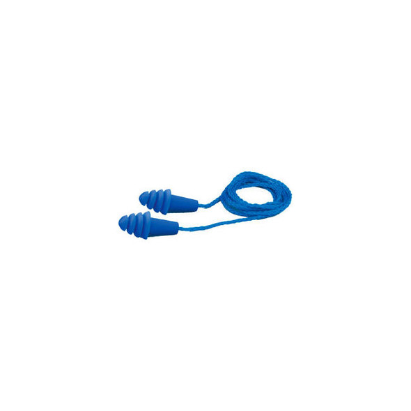 Elvex Quattro Reusable Earplugs Corded NRR 27dB Blue 100 Pairs/Box
