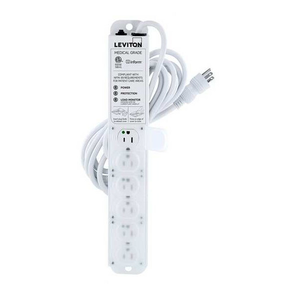 Outlet Strip, Surge, Rack Mounted, 6 5-15R, 5-15P, 15 ft., White
