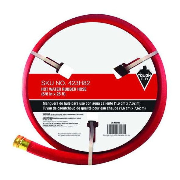 5/8 in ID x 25 ft L Water Hose, Rubber Tube, Red, Brass x Aluminum Fitting