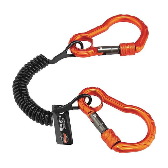 Ergodyne Coiled Lanyard, 4 ft., 2 lb. Weight Capacity, Black/Orange 3166