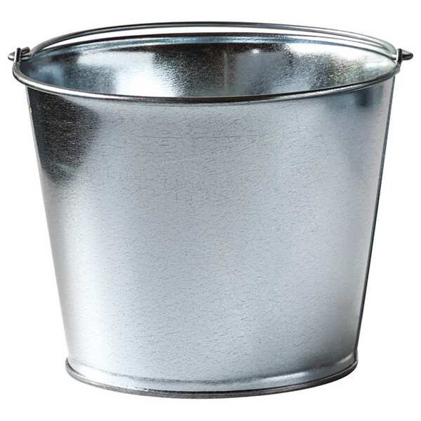 1 1/4 gal Round Bucket, 7 in H, 9 in Dia, Silver, Galvanized Steel