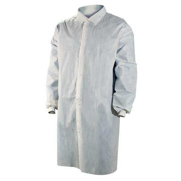 Disposable Lab Coat, Polypropylene, Snaps Closure, White, M, 25 PK