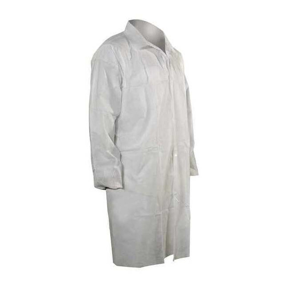 Disposable Lab Coat, Polypropylene, Snaps Closure, White, 3XL, 25 PK
