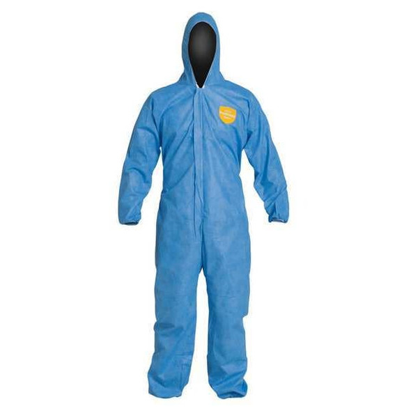 Dupont Hooded Disposable Coverall, 2XL, Blue, SMS, zipper PB127SBU2X002500