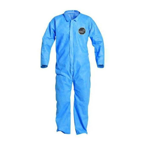 Dupont Collared Disposable Coverall, L, Blue, SMS, zipper PB120SBULG002500