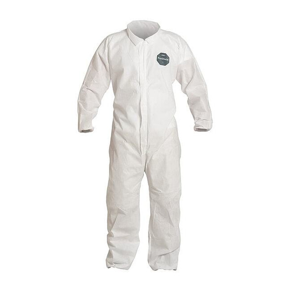 Dupont Collared Disposable Coverall, 3XL, White, SMS, zipper PB125SWH3X002500