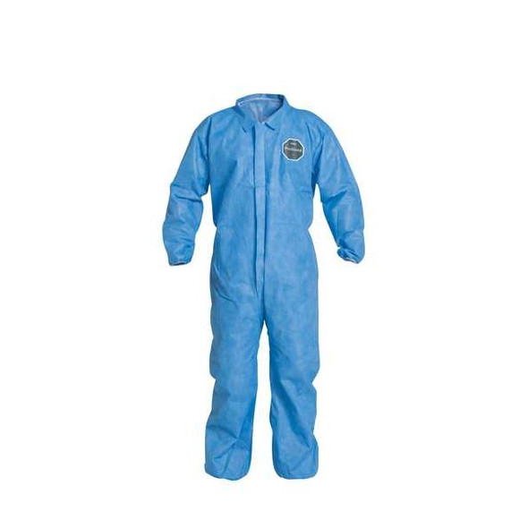 Dupont Collared Disposable Coverall, 4Xl, Blue, SMS, zipper PB125SBU4X002500
