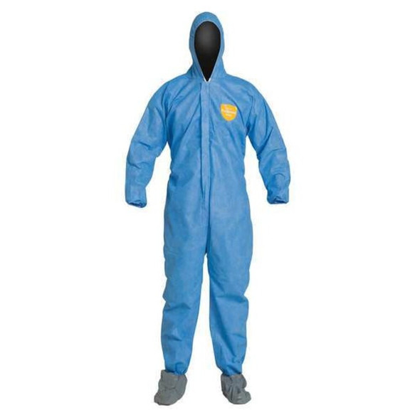 Dupont Hooded Disposable Coverall, 2XL, Blue, SMS, zipper PB122SBU2X002500