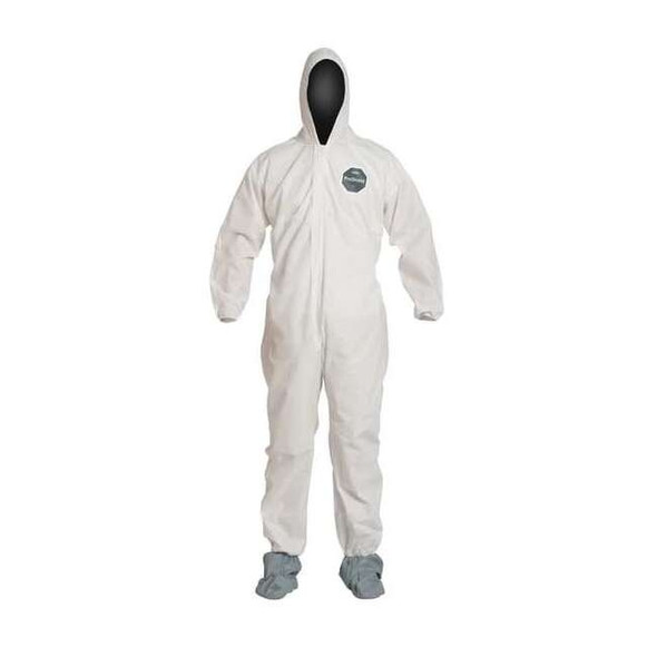 Dupont Hooded Disposable Coverall, L, White, SMS, zipper PB122SWHLG002500