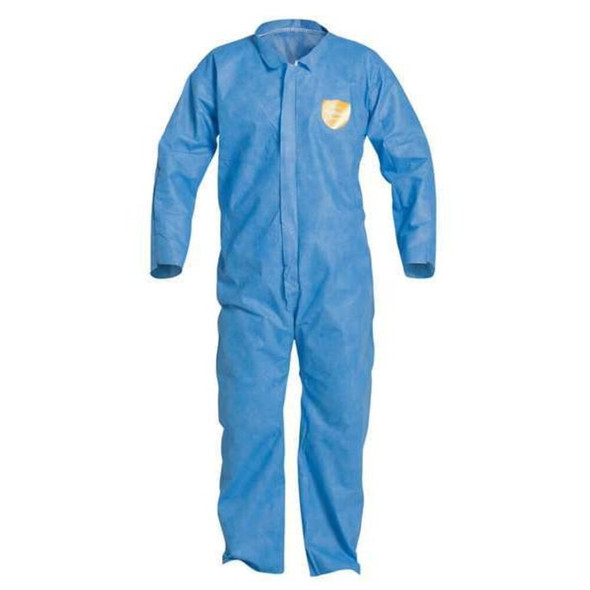 Dupont Collared Disposable Coverall, Xl, Blue, SMS, zipper PB120SBUXL002500