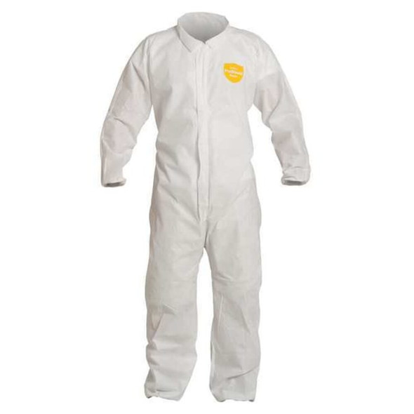 Dupont Collared Disposable Coverall, Xl, White, SMS, zipper PB125SWHXL002500