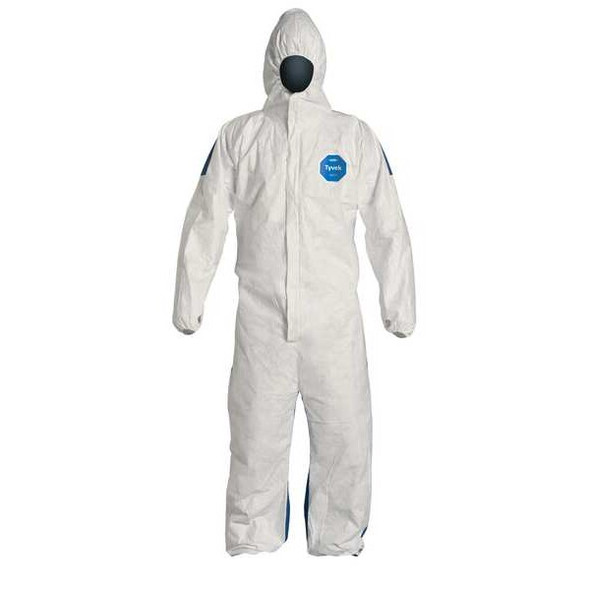 Hooded Disposable Coveralls, M, White, Tyvek(R) 400 D, zipper