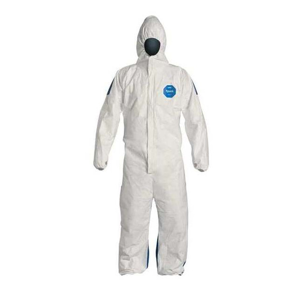 Hooded Disposable Coveralls, 4Xl, White, Tyvek(R) 400 D, zipper