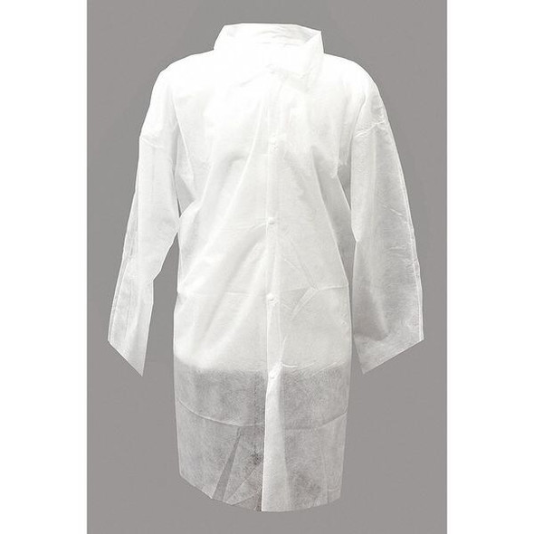 Disposable Lab Coat, Polypropylene, Snaps Closure, White, 3XL, 30 PK