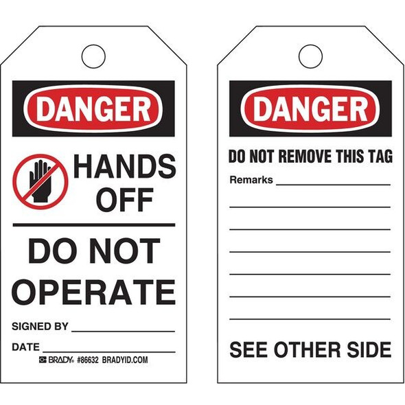 Danger, Hands Off Do Not Operate, 5 3/4 in x 3 in, , Paper, 86632,PK100