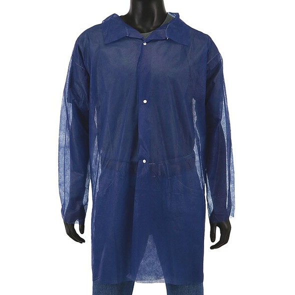 Disposable Lab Coat, Polypropylene, Snaps Closure, White, L, 30 PK