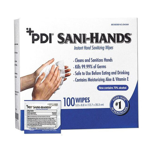 Pdi Antimicrobial Hand Sanitizing Wipes, 5 x 8", 100 Wipes D43600