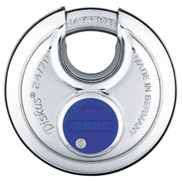 Abus Keyed Padlock, 25/32 in,Round,Silver 24IB/70 MK KD Abus Keyed Padlock, 25/32 in,Round,Silver 24IB/70 MK KD