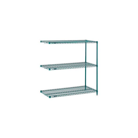 Nexel 3 Shelf Poly-Green Wire Shelving Unit Add On 36""W x 24""D x 34""H
