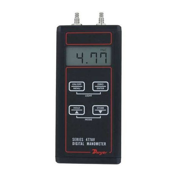Digital manometer, range 0-20.00" w.c., air velocity/flow modes.