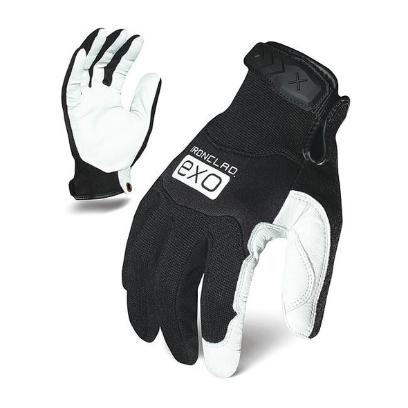 EXO Mechanics Gloves, White Goat Leather Palm, Polyester Back, 2XL, Black/White