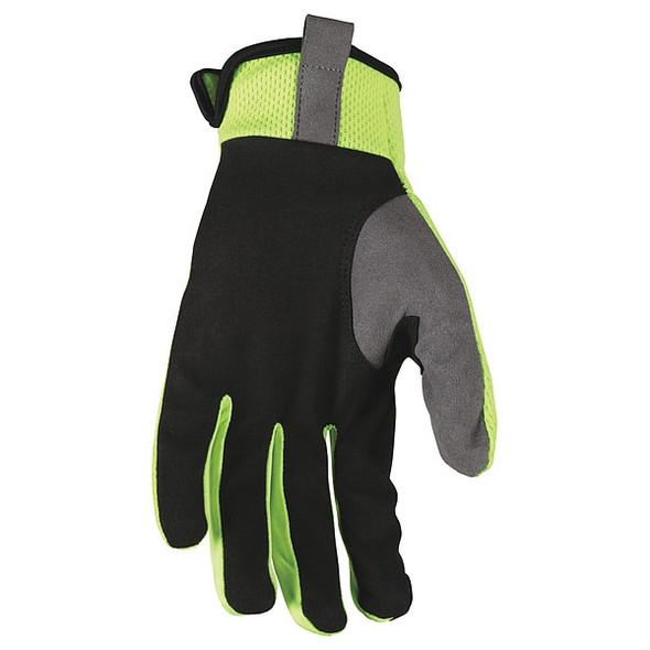 953 Mechanics Gloves, Synthetic Leather Palm, Spandex Back, XL, Black/Gray/High-Visibility Lime