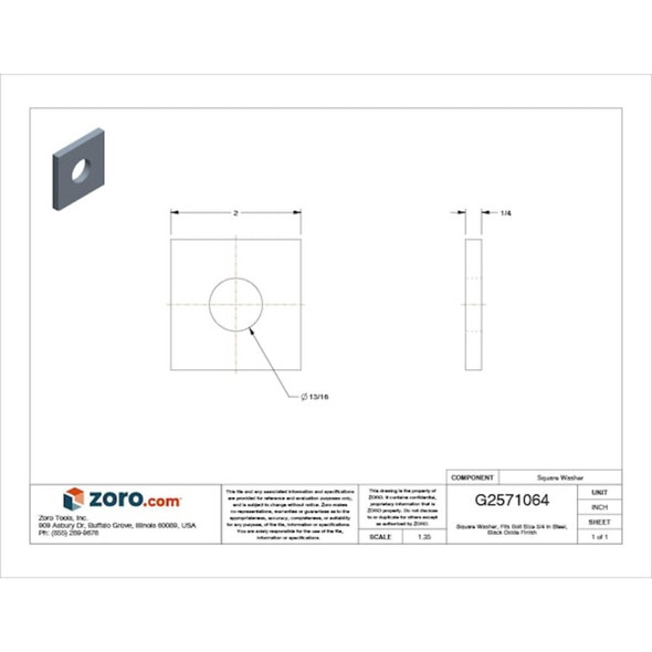 Square Washer, Fits Bolt Size 3-4 in ,Steel Black Oxide Finish  Z8958H