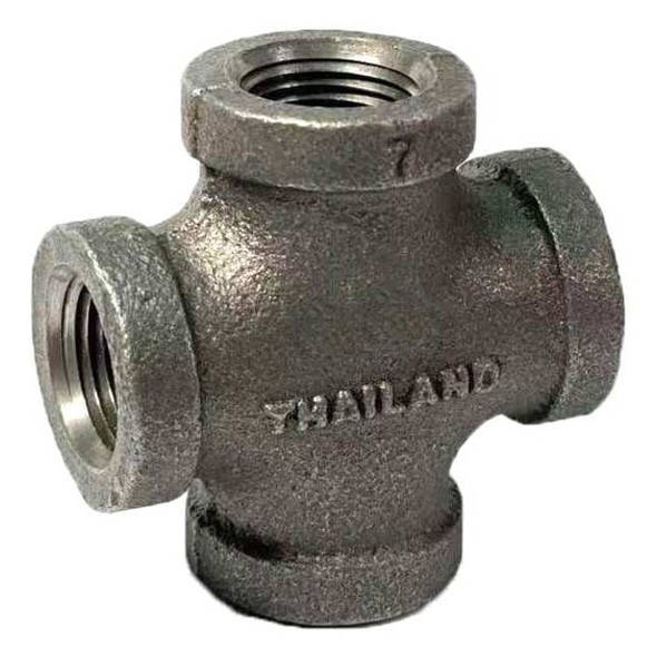 Cross Cross, 1/4" Pipe, FNPT, Malleable Iron, Class 150