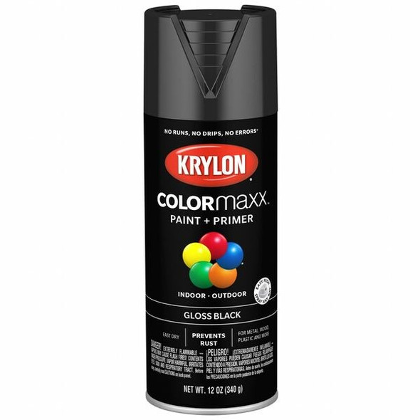 Colormaxx Spray Paint, Black, Gloss, Solvent, 12 oz K05505007