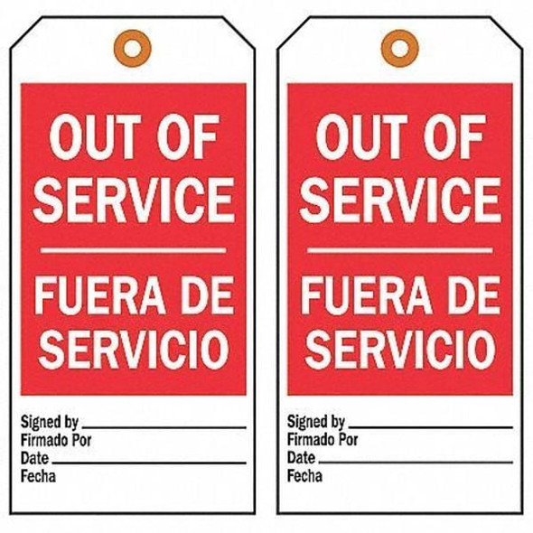 Danger Bilingual Tag, Lockout Tagout, Polyester, 5 3/4 in H x 3 in W, Black, Red, White, Rectangle