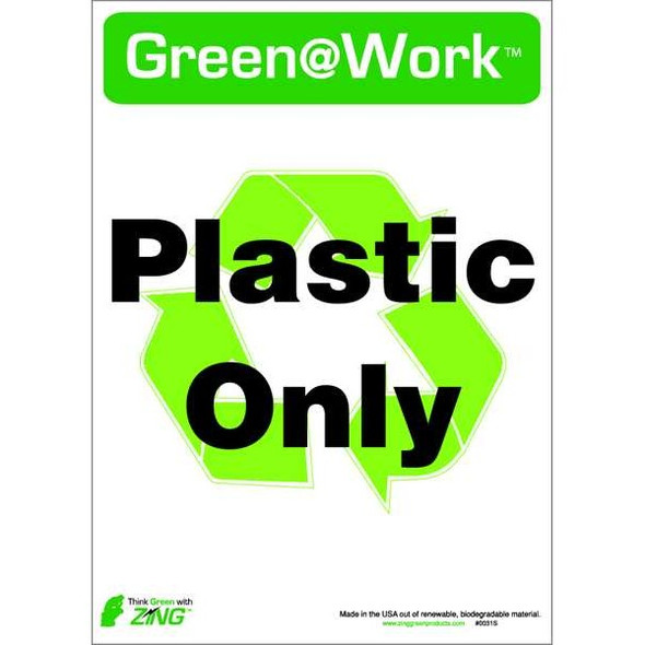 Green at Work, Plastic Only, 5 in W x 7 in H, Horizontal Rectangle, Plastic