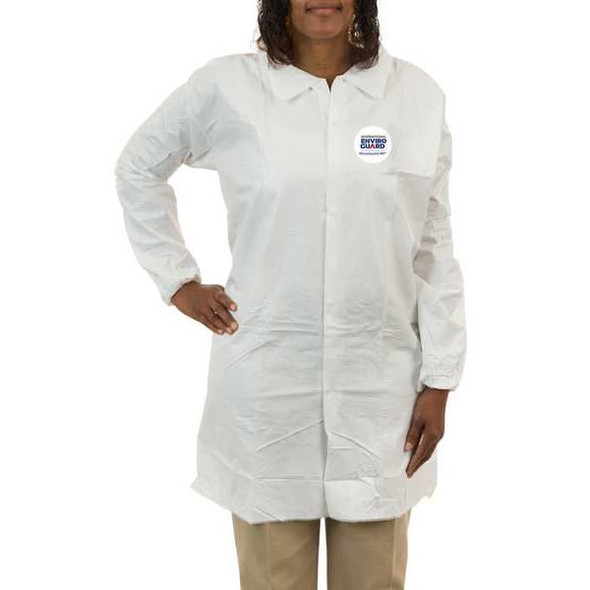 MicroGuard MP Disposable Microporous Lab Coat, Microporous Fabric, Snaps Closure, White, L, 30 PK