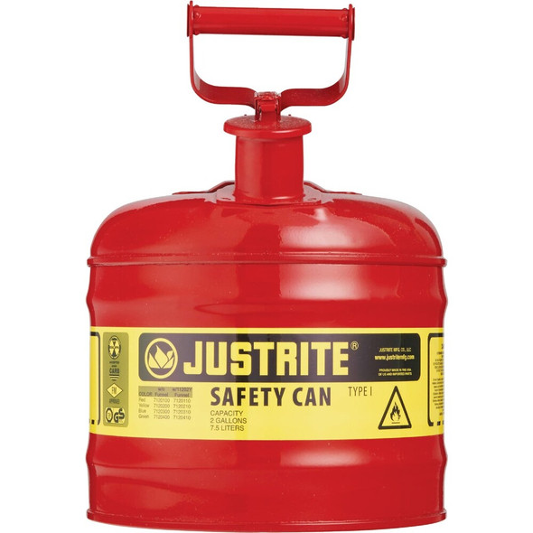 Justrite 2 Gal. Type I Galvanized Steel Safety Fuel Can, Red 7120100 570417