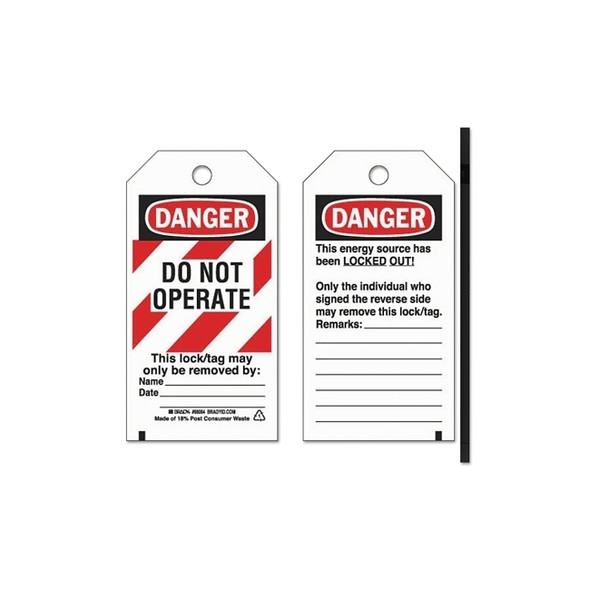 Lockout Tags, 5 3/4 in x 3 in, Economy Polyester, Danger, Do Not Operate