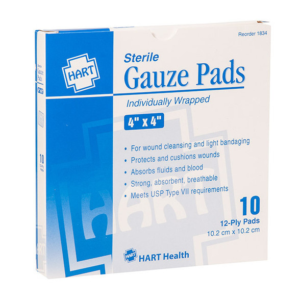HART Health® Gauze Pads, 4" x 4", 10/Box