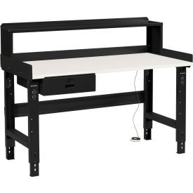 Global Industrial 48 x 30 Adj Height Workbench w/Drawer&Riser Black- ESD Square