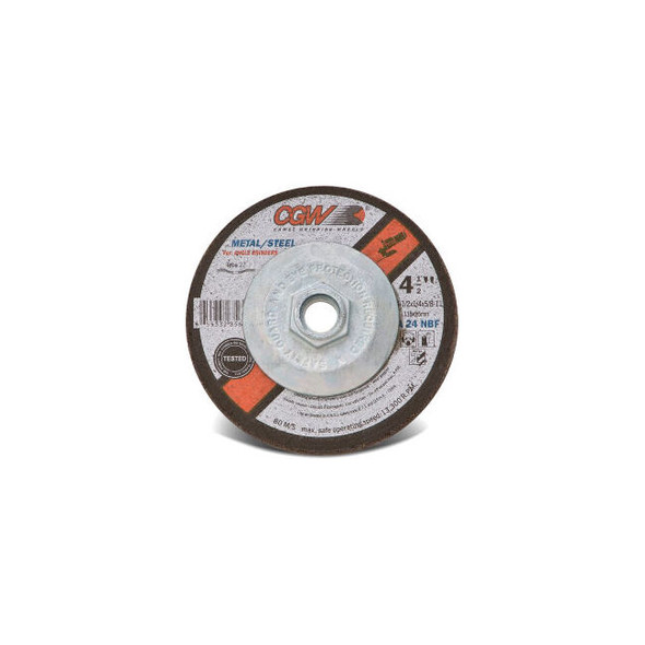 CGW Abrasives 35622 Depressed Center Wheel 4-1/2"" x 1/4"" x 7/8"" Type 27 24 Gr