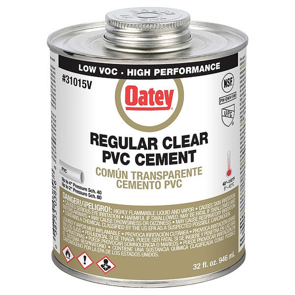 Oatey Cement,Brush-Top Can,32 fl oz,Clear 31015V Oatey Cement,Brush-Top Can,32 fl oz,Clear 31015V