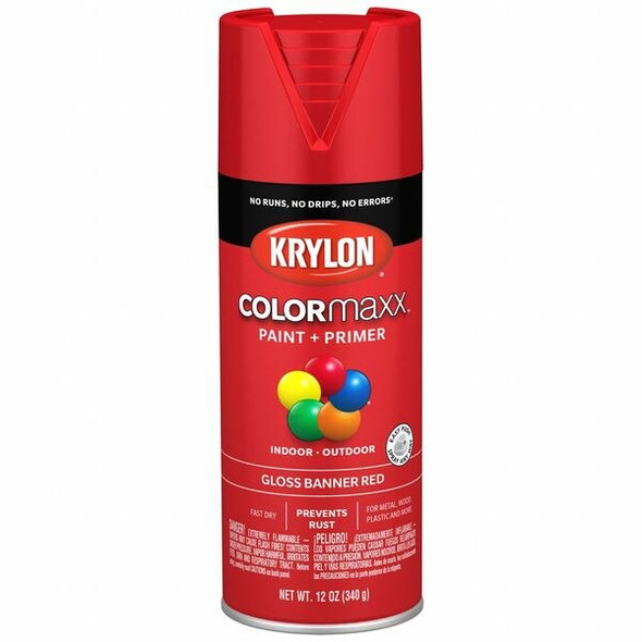 Colormaxx Spray Paint, Red, Gloss, Solvent, 12 oz K05503007