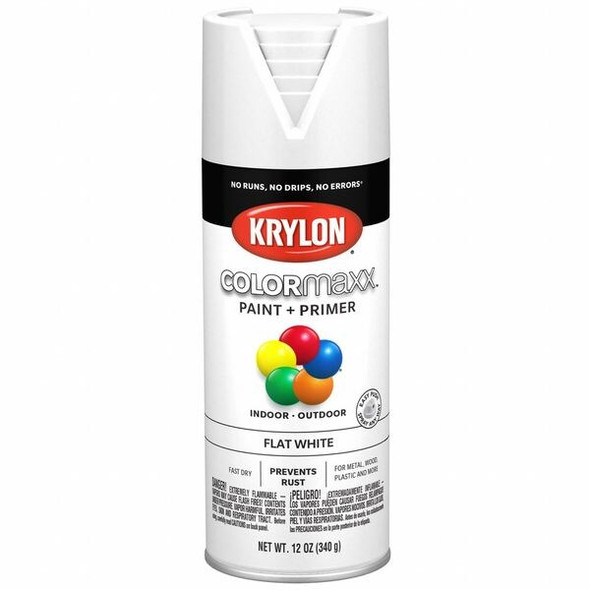 Krylon Spray Paint, White, Flat, Solvent, 12 oz K05548007