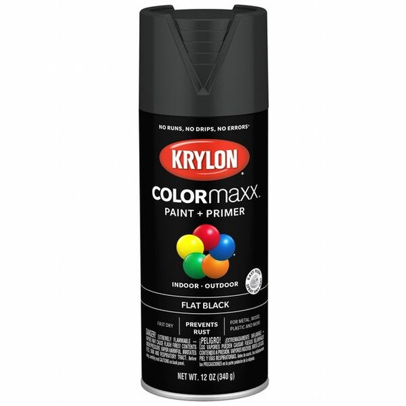 Colormaxx Spray Paint, Black, Flat, Solvent, 12 oz K05546007