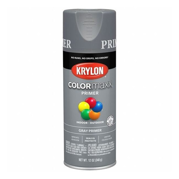 Colormaxx Spray Paint Primer, Gray, Not Applicable, Solvent, 12 oz K05582007