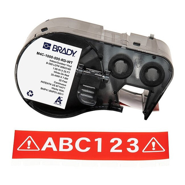 Brady Label/Ribbon Cartridge, Red, Gloss, 1 in W M4C-1000-595-RD-WT