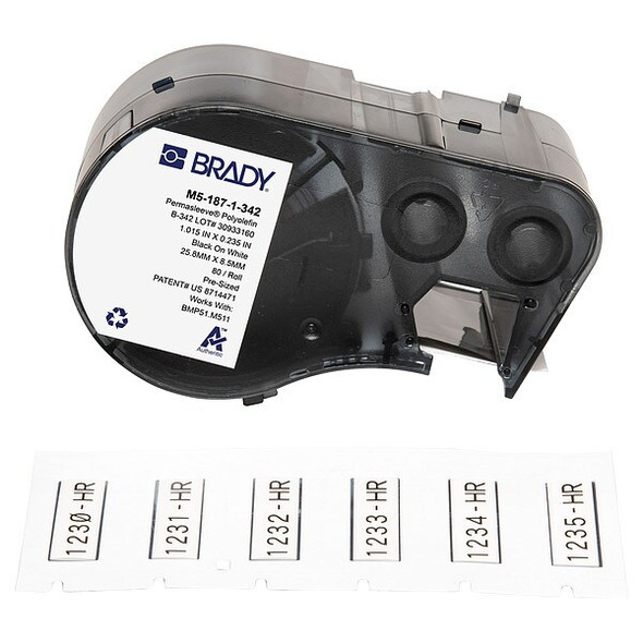 Brady Sleeve Label, White, Polyolefin, 1 in W M5-187-1-342