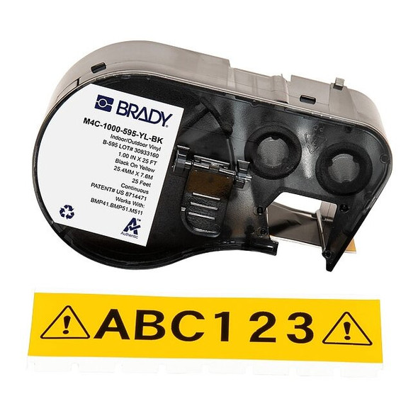Brady Label/Ribbon Cartridge, Yellow, Gloss, 1 in W M4C-1000-595-YL-BK
