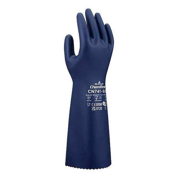 Showa Chemical-Resistant Gloves,Blue,L/9,PR CN741L-09