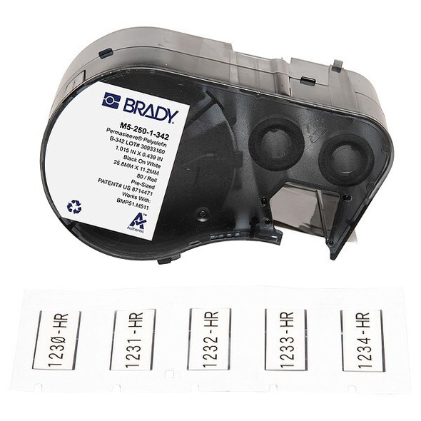 Brady Sleeve Label, White, Polyolefin, 1 in W M5-250-1-342