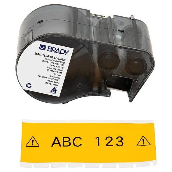 Brady Continuous Label Cartridge,Yellow,Gloss M5C-1500-595-YL-BK