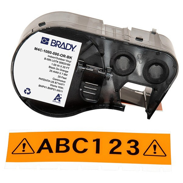 Brady Precut Label Roll Cartridge,Black/Orange M4C-1000-595-OR-BK