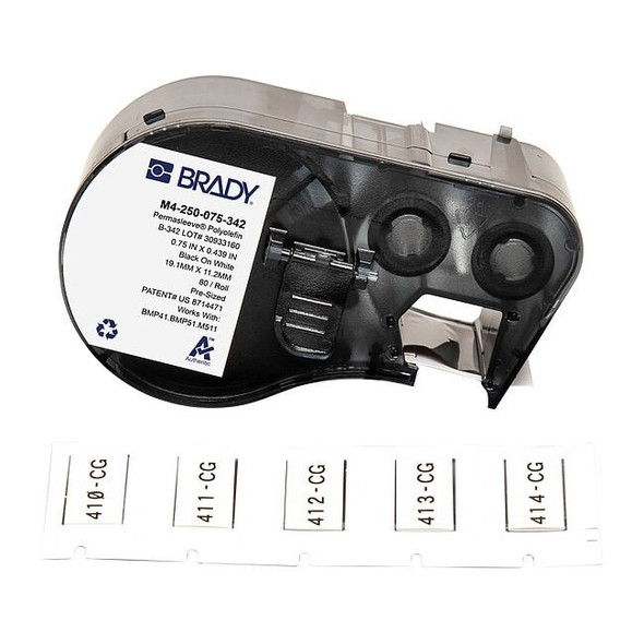Brady Sleeve Label, White, Polyolefin, 3/4 in W M4-250-075-342